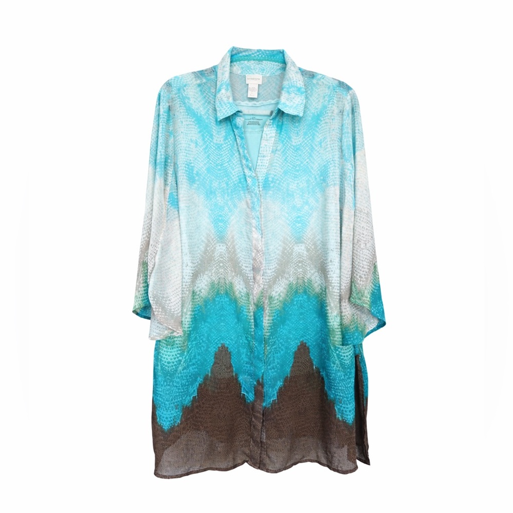 Chico’s Teal Brown Sheer Tunic & Tank Top Set Size 3 (XL)